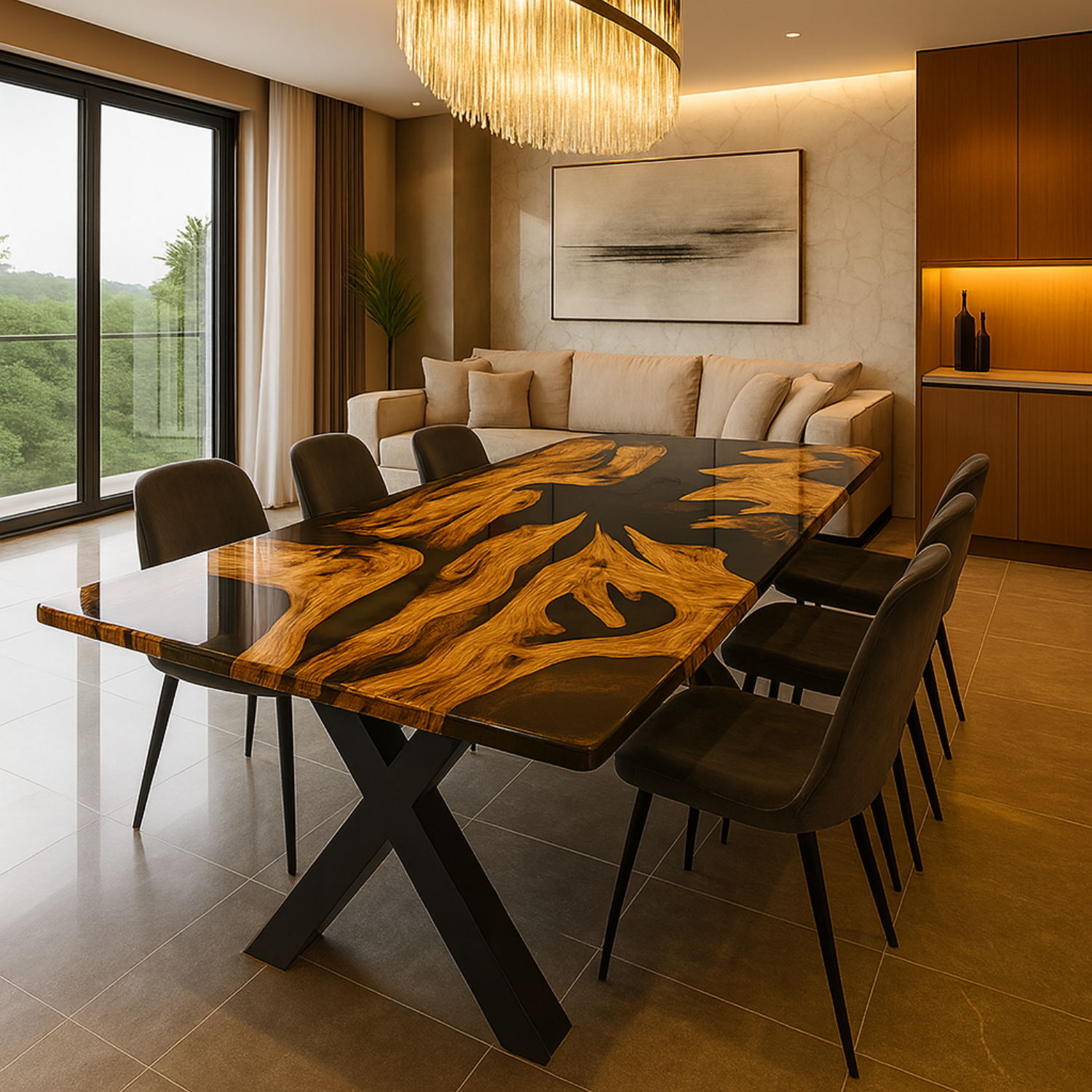Epoxidharztisch aus Olivenholz – Modell Calor