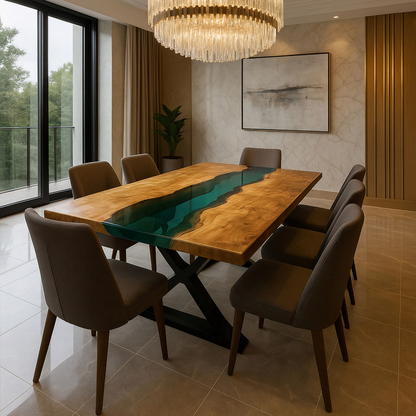 Epoxidharztisch aus Eschenholz – Modell Vela